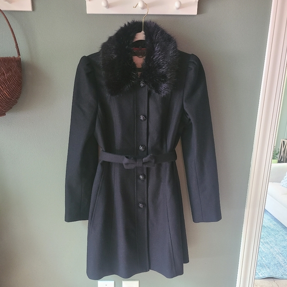 Banana Republic Faux Fur Trim Bow Coat, Size Small - Picture 2 of 8